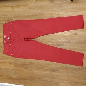 Seven7, red jeans, size 14, skinny, tummyless, stretchy, used womens
